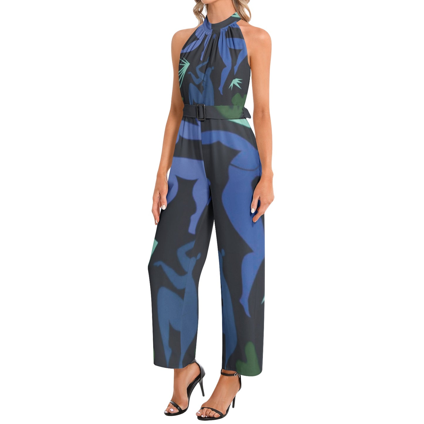 Solstice Dancers Halter Neck Buckle Belted Jumpsuit