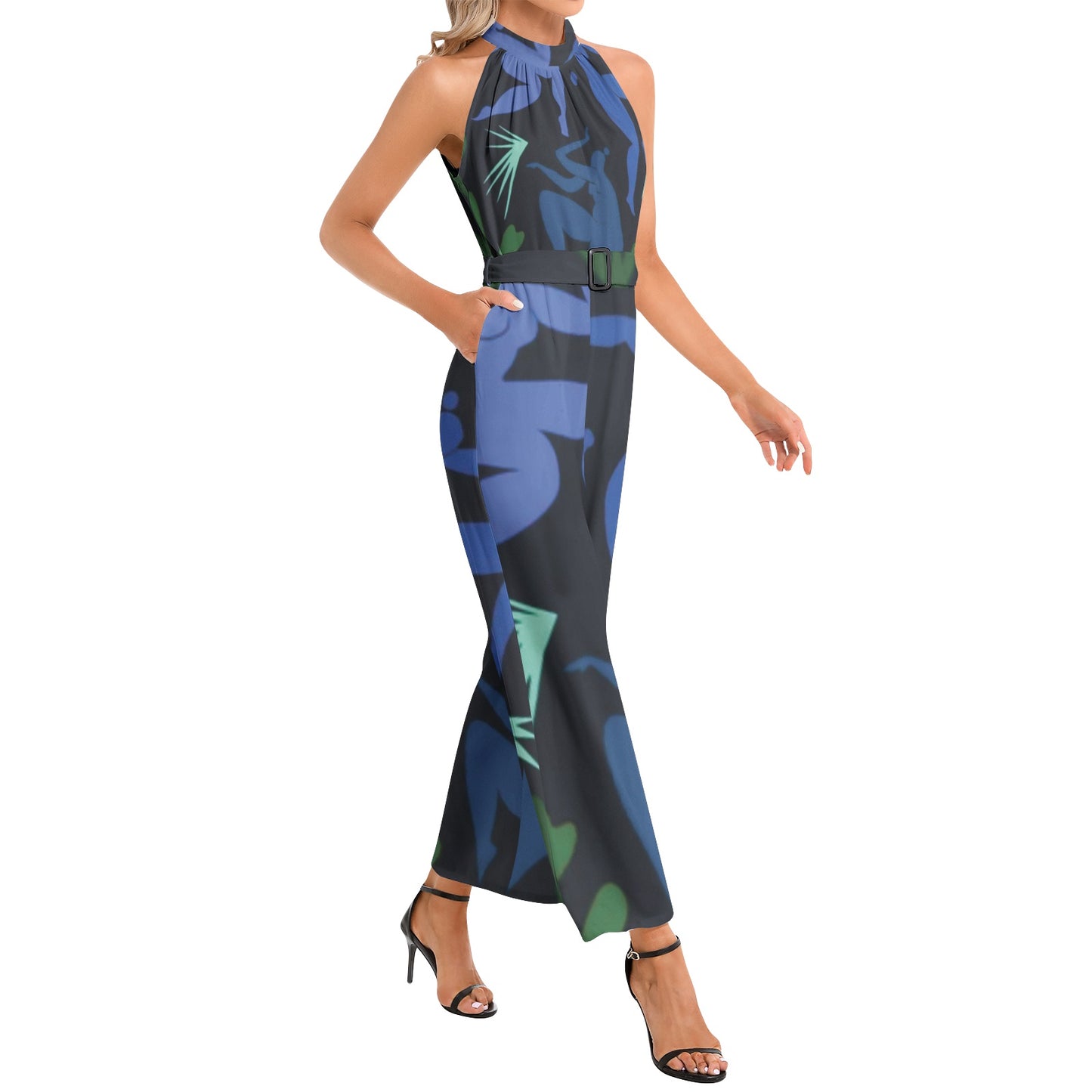 Solstice Dancers Halter Neck Buckle Belted Jumpsuit