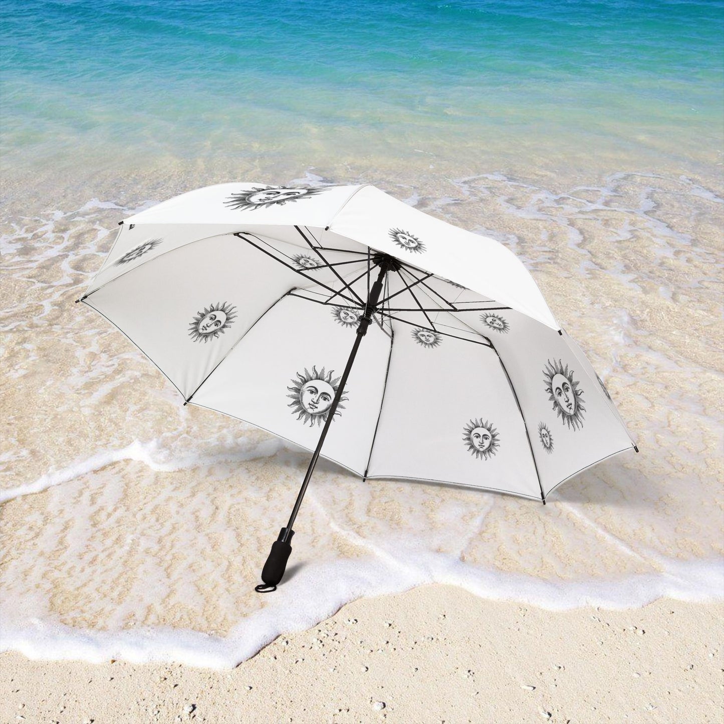 SOLSTICE white Vintage Sun Semi-Automatic Foldable Umbrella