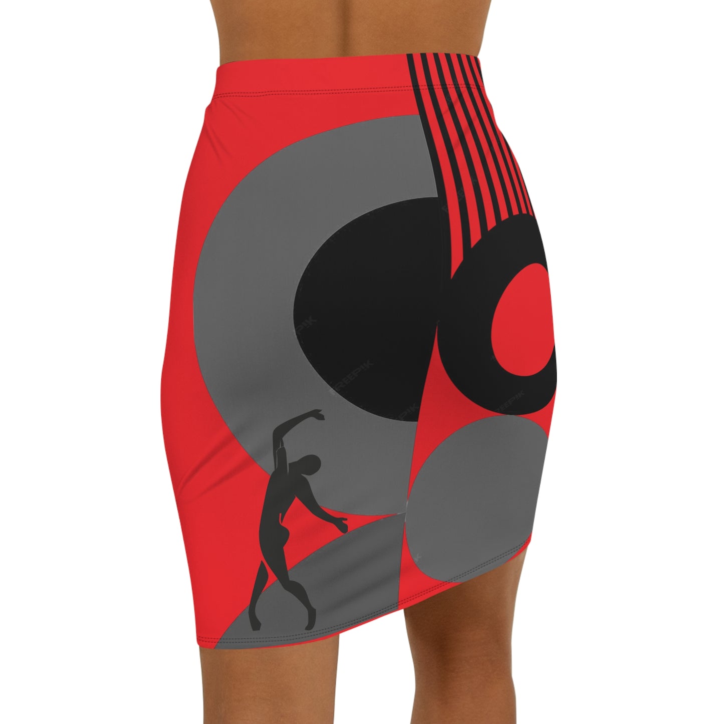 Women's SOLSTICE Bauhaus Mid-Waist red Pencil Red Skirt (AOP)