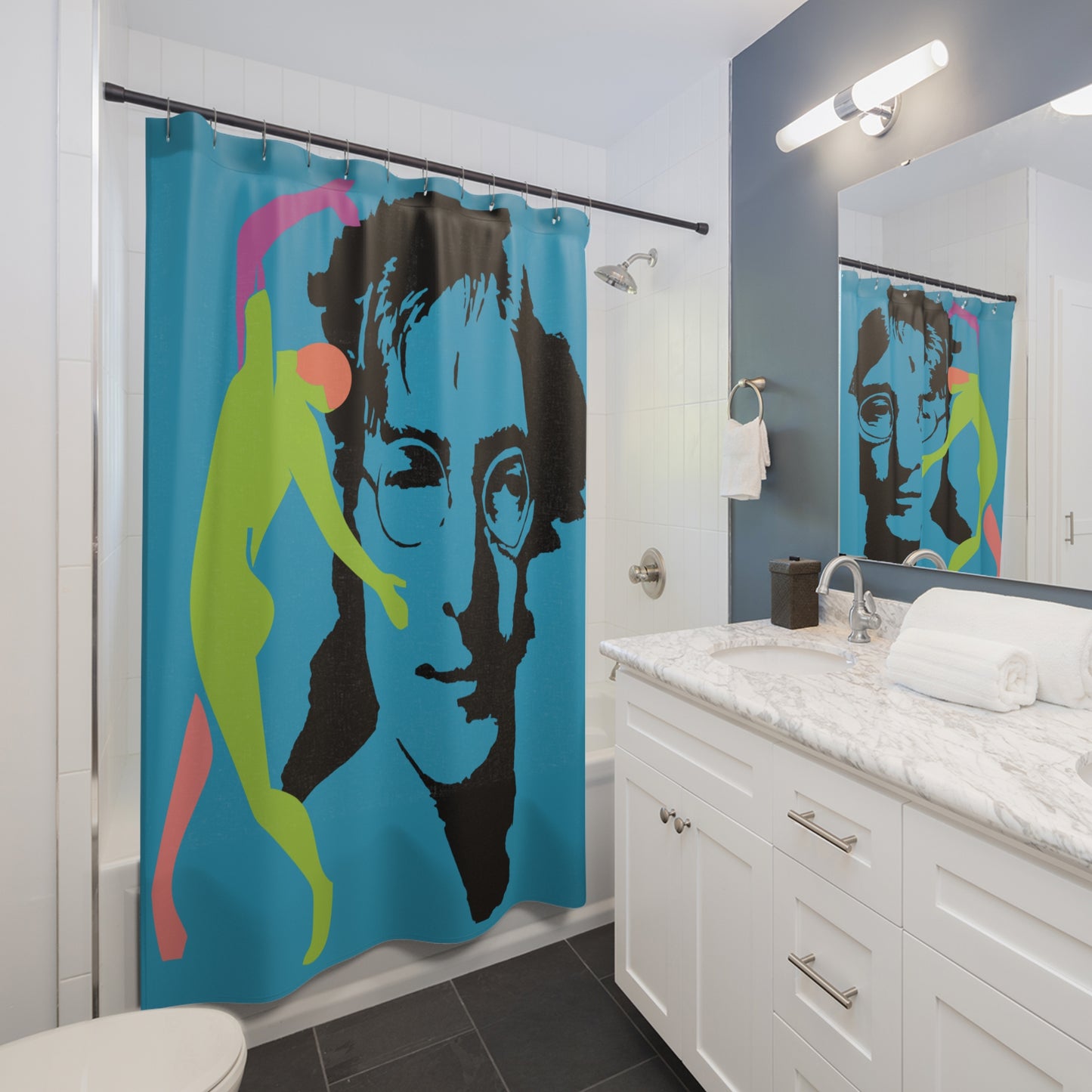 SOLSTICE Lennon Turquoise Shower Curtain 6