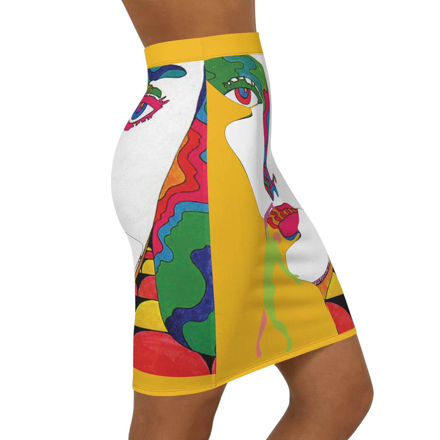 SOLSTICE POP ART Mid-Waist Pencil yellow Skirt (AOP)