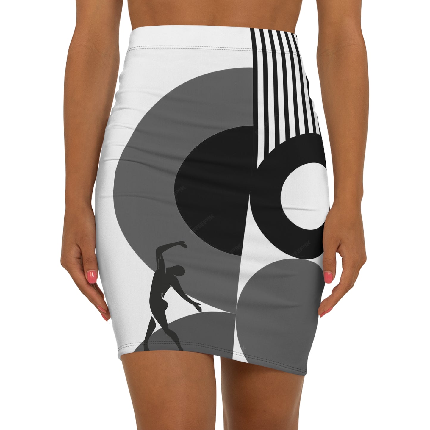 Women's SOLSTICE Bauhaus Mid-Waist red Pencil BW Skirt (AOP)
