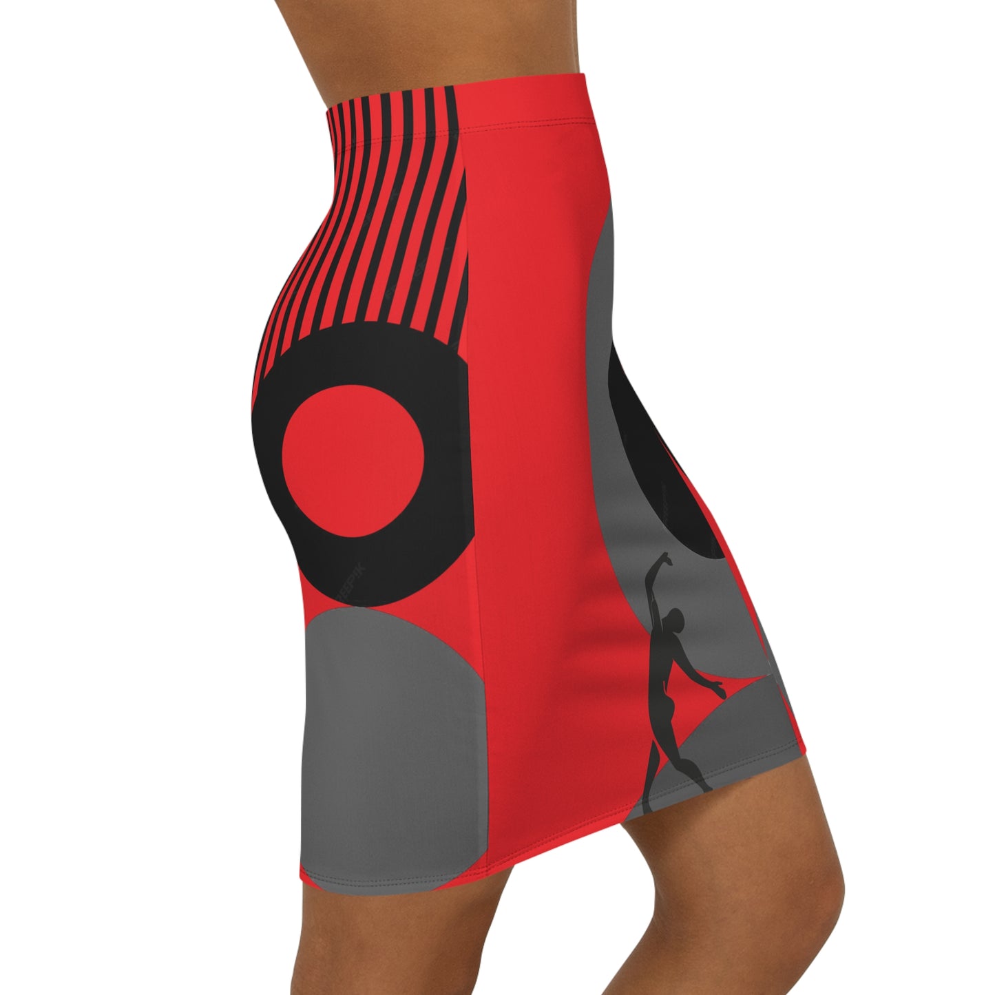 Women's SOLSTICE Bauhaus Mid-Waist red Pencil Red Skirt (AOP)