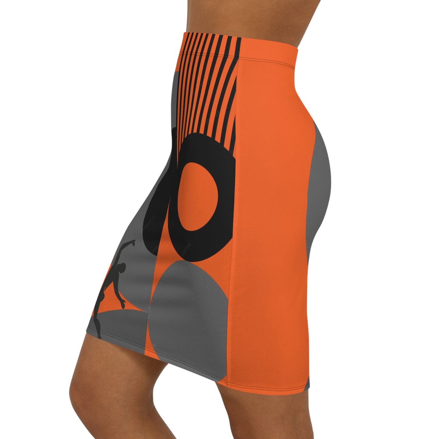 Women's SOLSTICE Bauhaus Mid-Waist red Pencil orange Skirt (AOP)