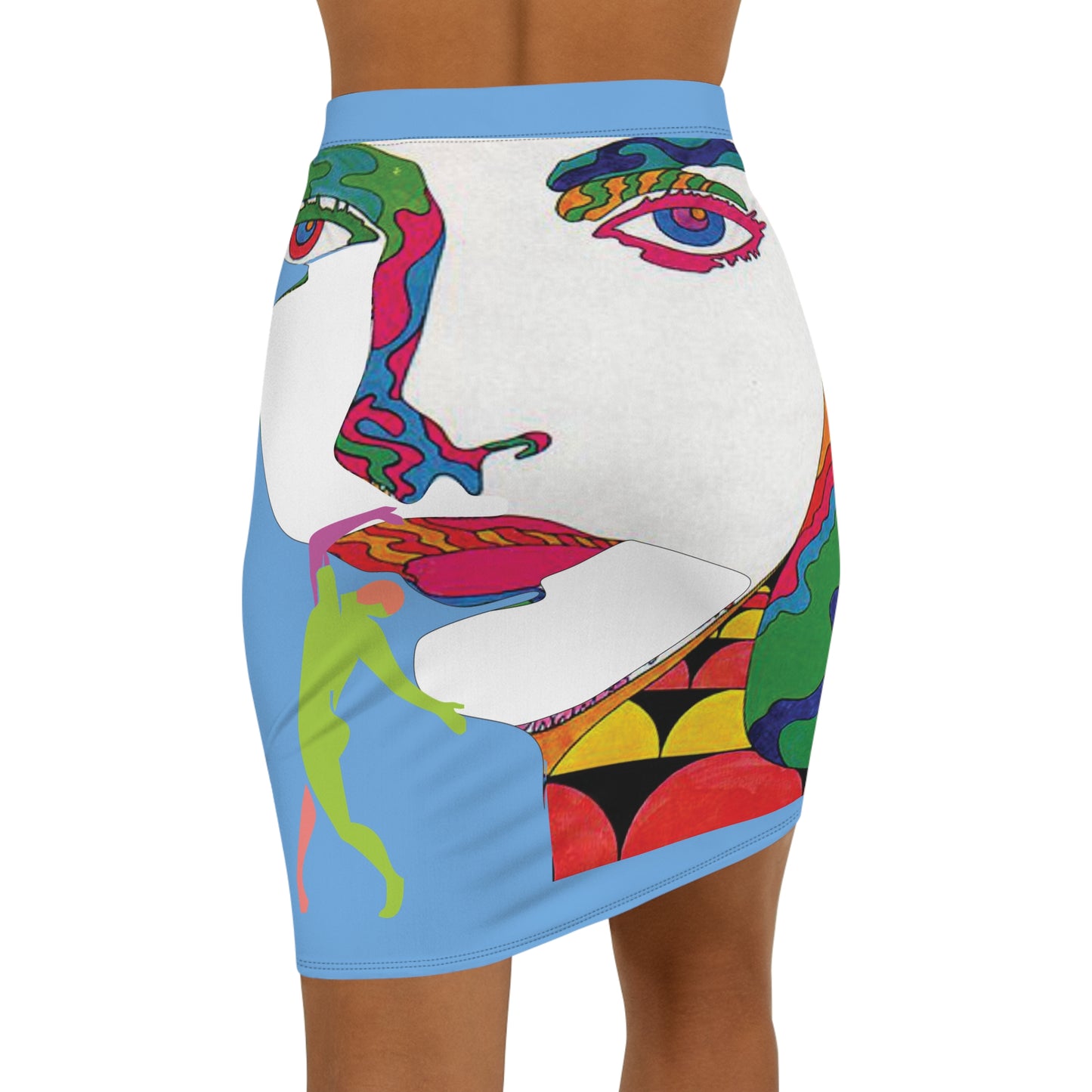 SOLSTICE POP ART Mid-Waist Pencil blue Skirt (AOP)