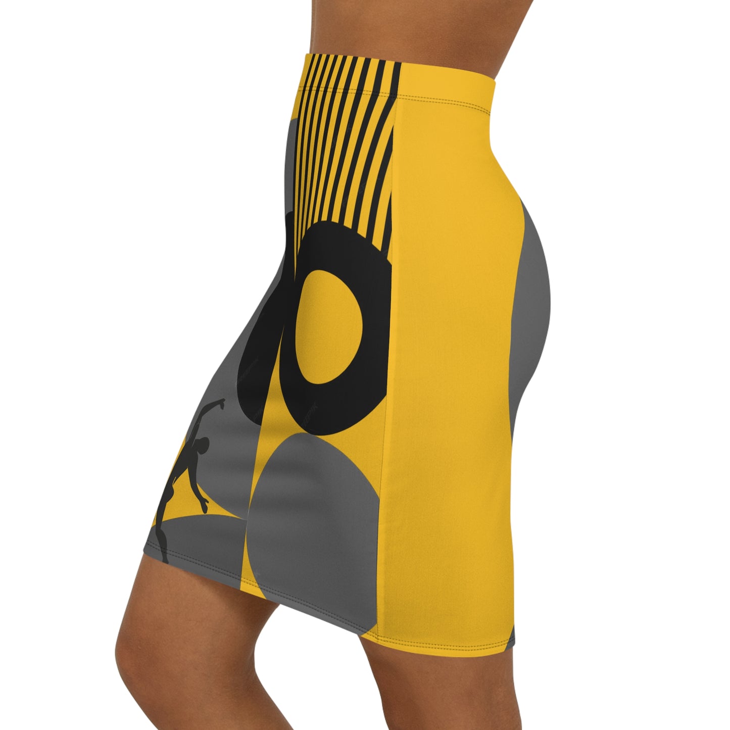 Women's SOLSTICE Bauhaus Mid-Waist red Pencil Yellow Skirt (AOP)