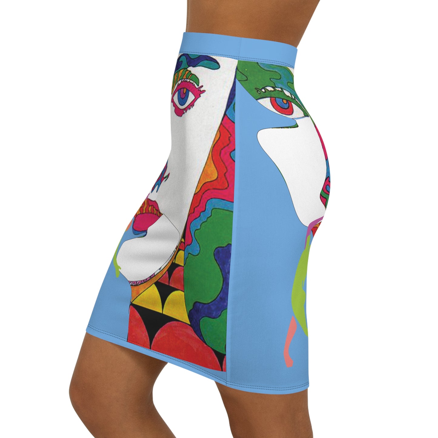 SOLSTICE POP ART Mid-Waist Pencil blue Skirt (AOP)