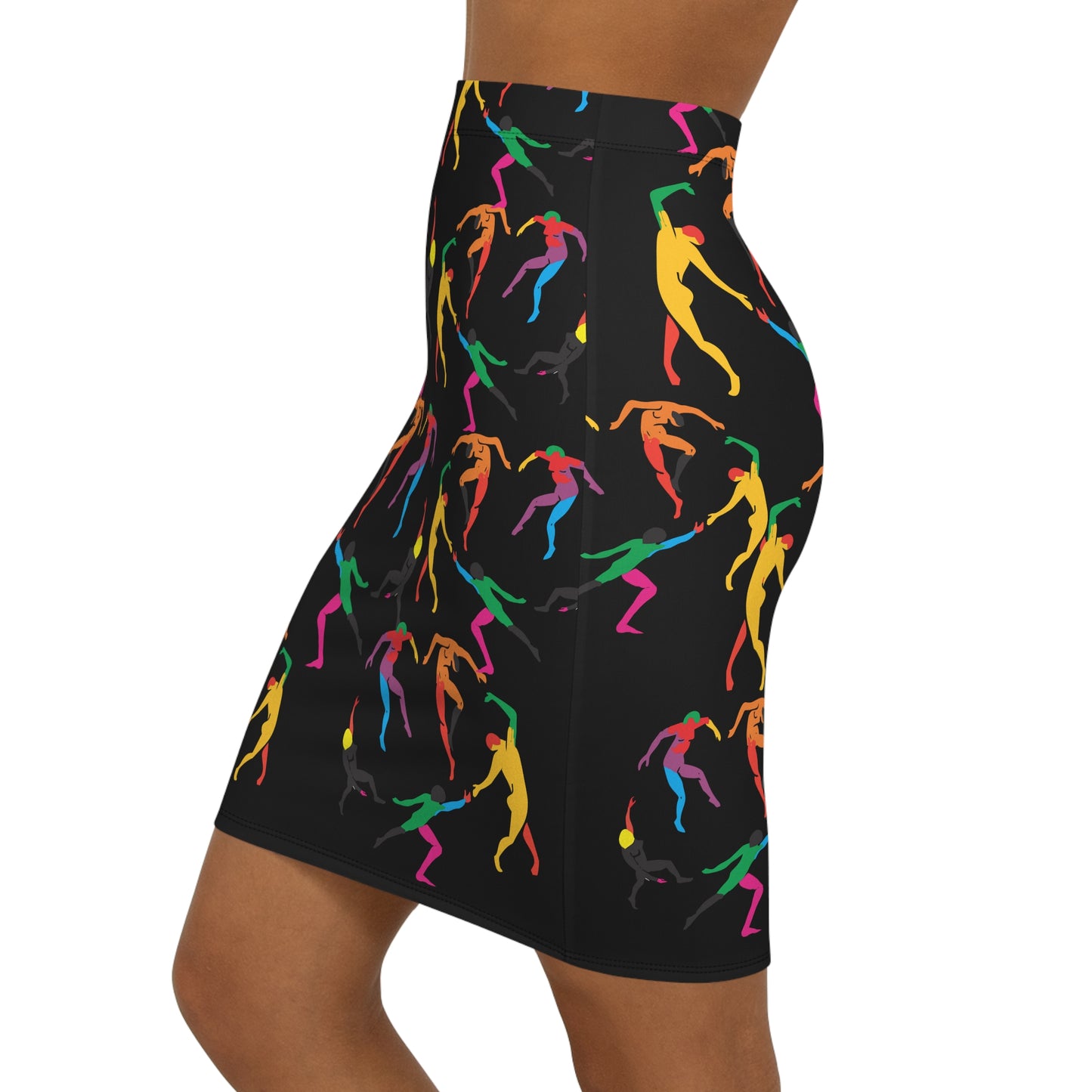 Women's Mid-Waist Pencil black Skirt (AOP)
