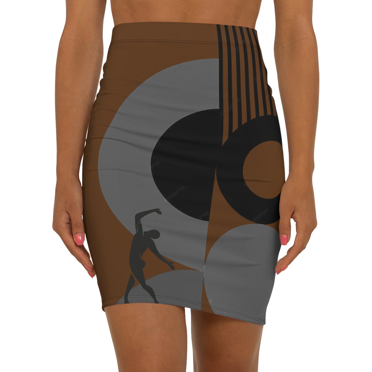 Women's SOLSTICE Bauhaus Mid-Waist red Pencil brown Skirt (AOP)