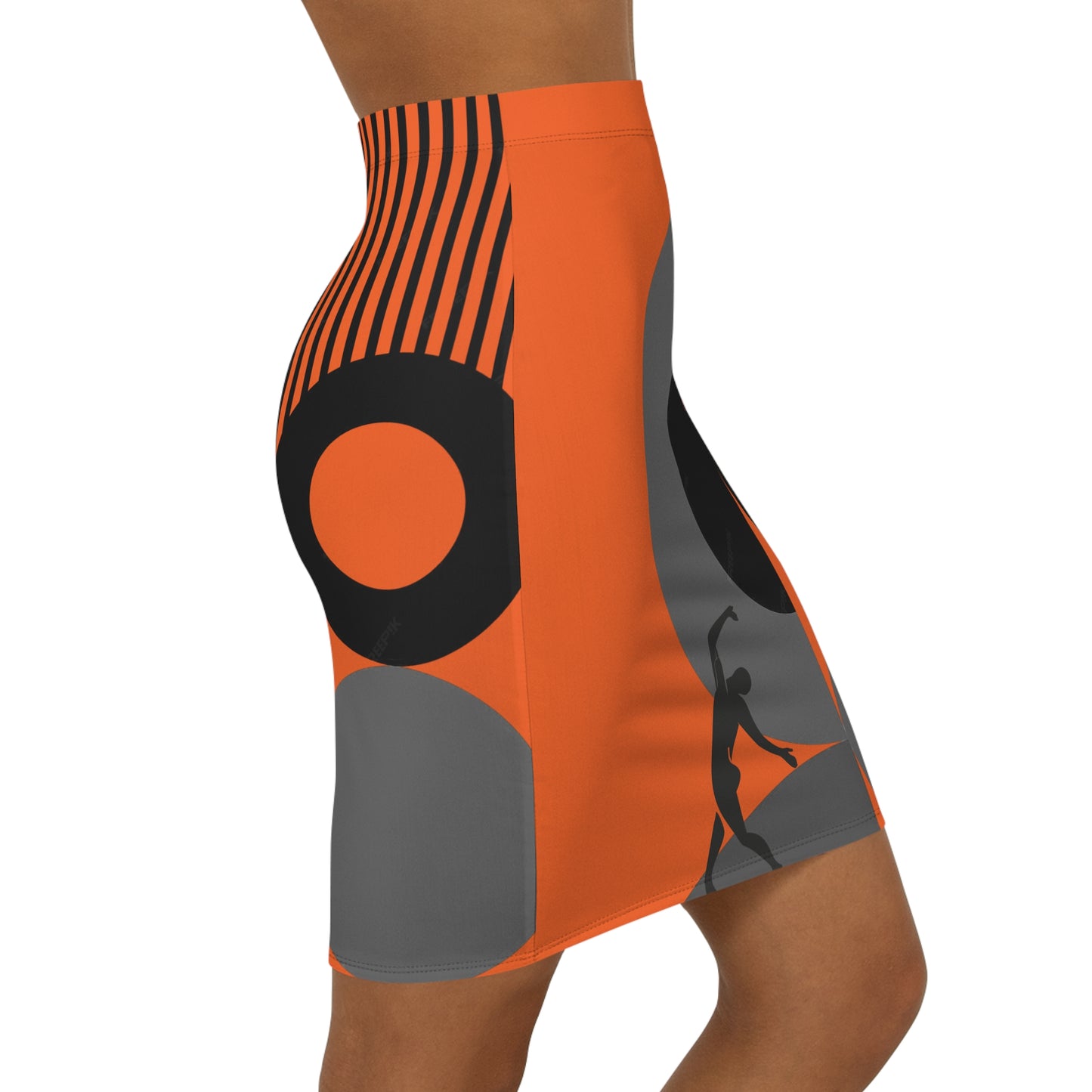 Women's SOLSTICE Bauhaus Mid-Waist red Pencil orange Skirt (AOP)