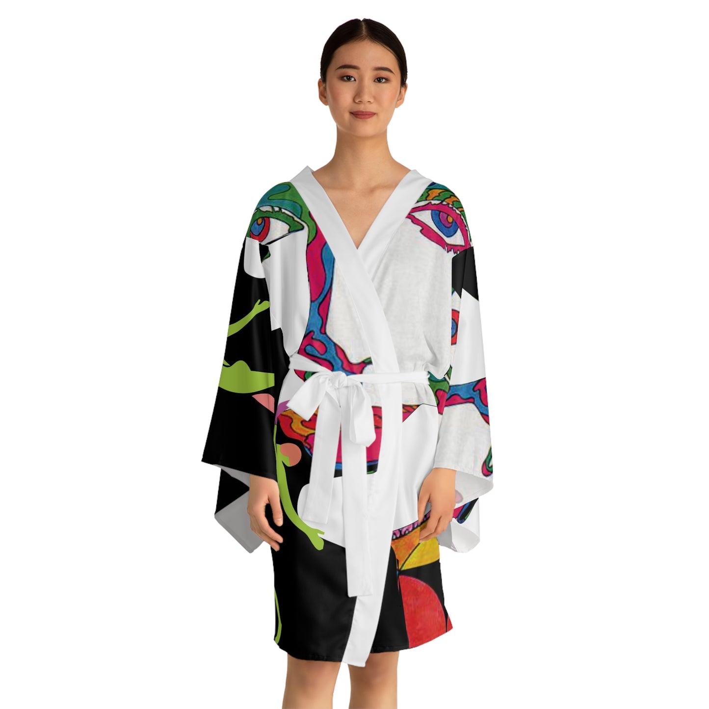Long Sleeve SOLSTICE black POP ART Kimono Robe (AOP)
