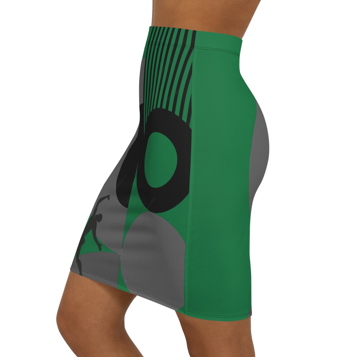 Women's SOLSTICE Bauhaus Mid-Waist red Pencil dark green Skirt (AOP)