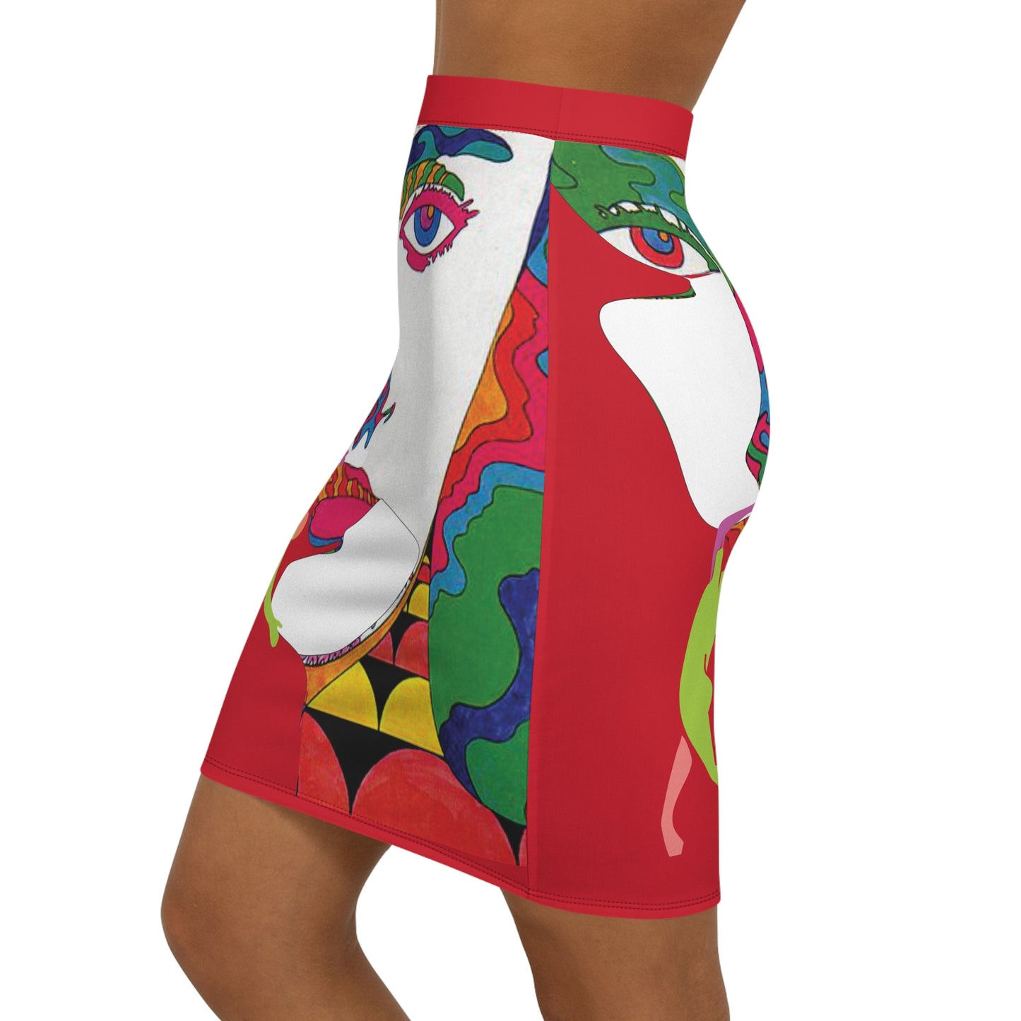 SOLSTICE POP ART Mid-Waist Pencil dark red Skirt (AOP)