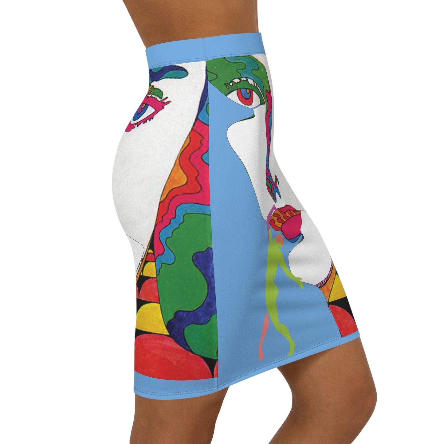 SOLSTICE POP ART Mid-Waist Pencil blue Skirt (AOP)