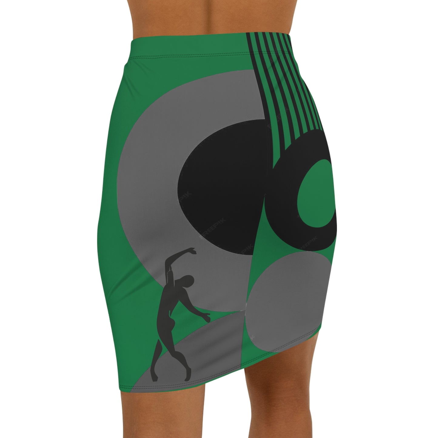 Women's SOLSTICE Bauhaus Mid-Waist red Pencil dark green Skirt (AOP)