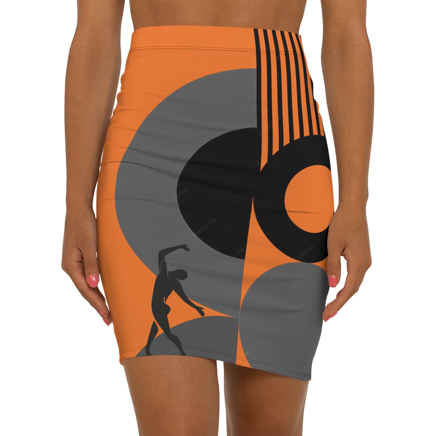 Women's SOLSTICE Bauhaus Mid-Waist red Pencil Red Skirt (AOP)