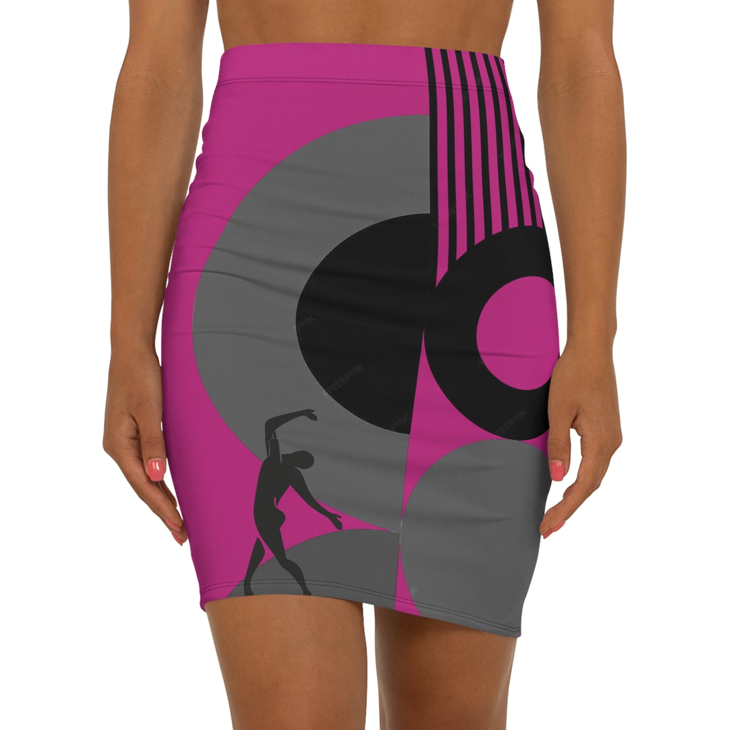 Women's SOLSTICE Bauhaus Mid-Waist red Pencil Red Skirt (AOP)