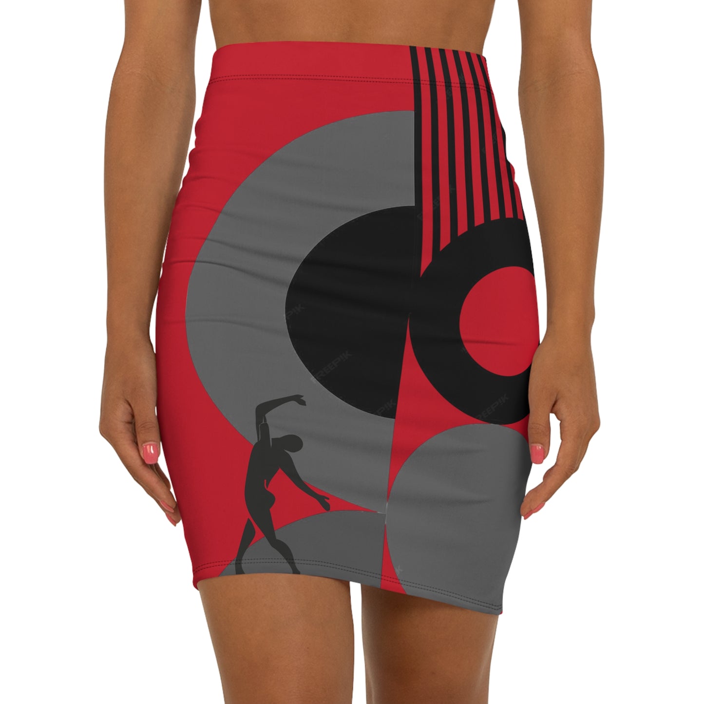 Women's SOLSTICE Bauhaus Mid-Waist red Pencil Red Skirt (AOP)