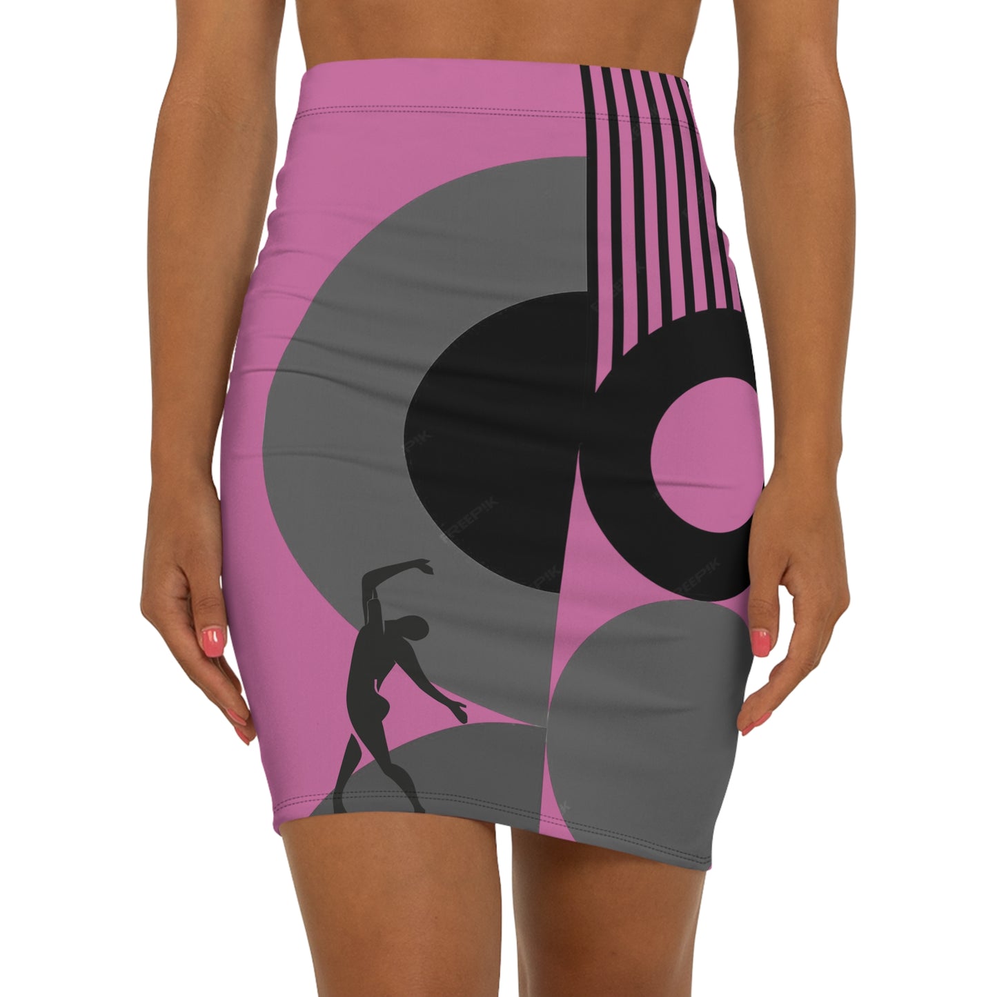 Women's SOLSTICE Bauhaus Mid-Waist red Pencil Red Skirt (AOP)