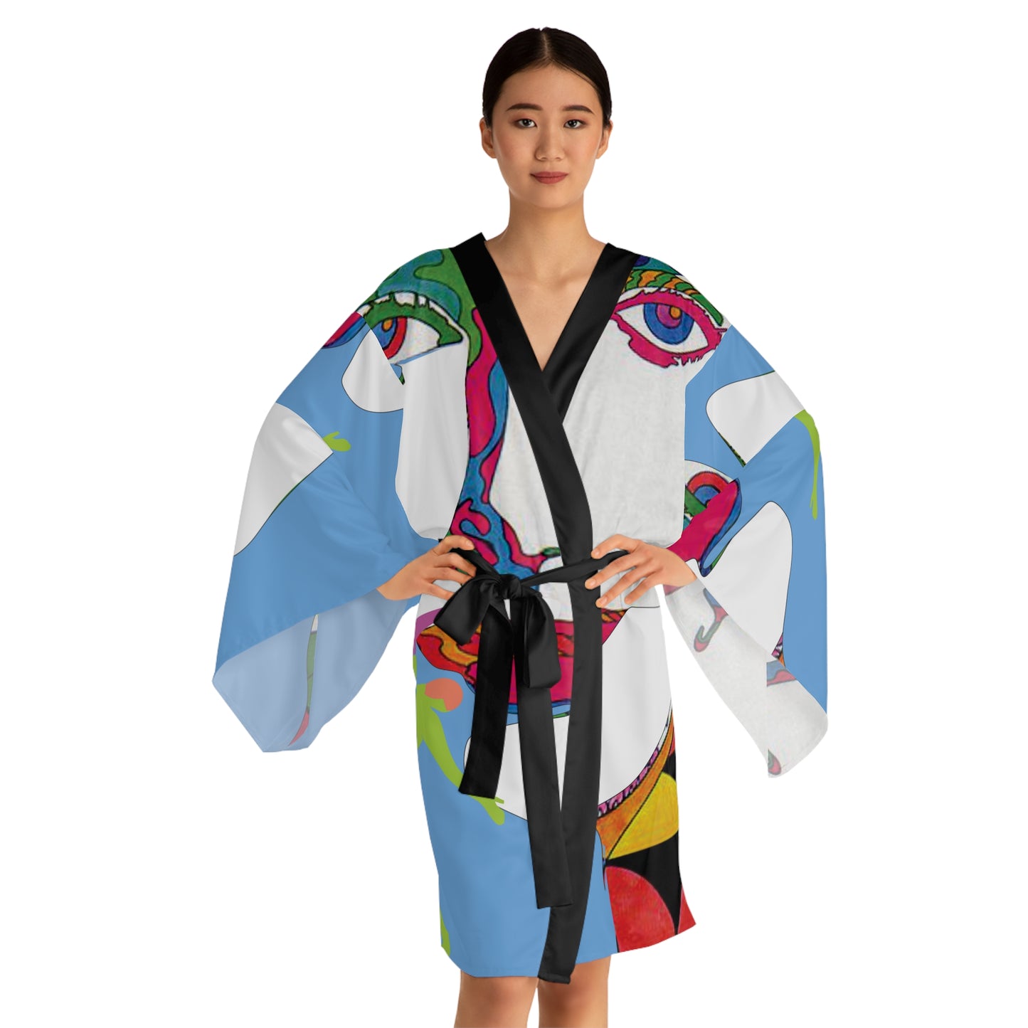 Long Sleeve SOLSTICE black POP ART Kimono Robe (AOP)