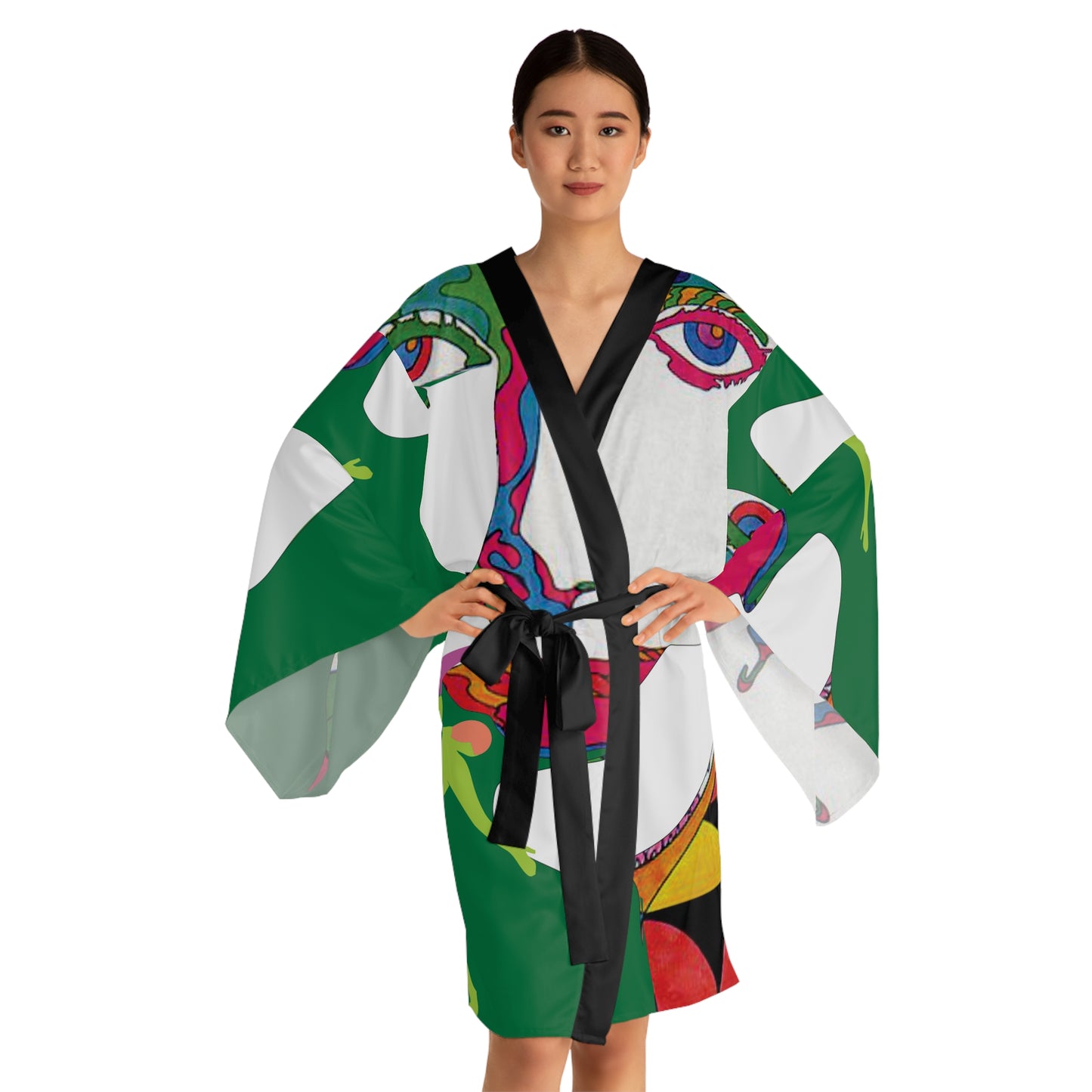 Long Sleeve SOLSTICE black POP ART Kimono Robe (AOP)