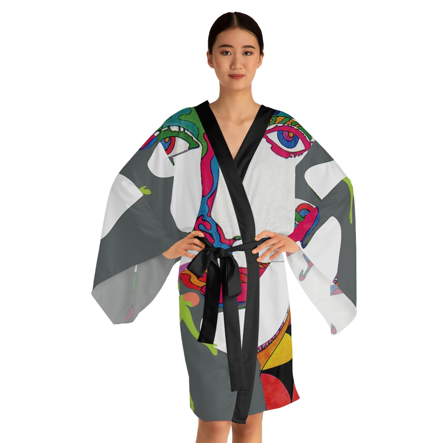 Long Sleeve SOLSTICE black POP ART Kimono Robe (AOP)