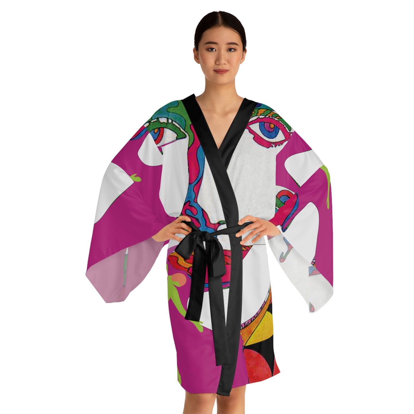 Long Sleeve SOLSTICE black POP ART Kimono Robe (AOP)