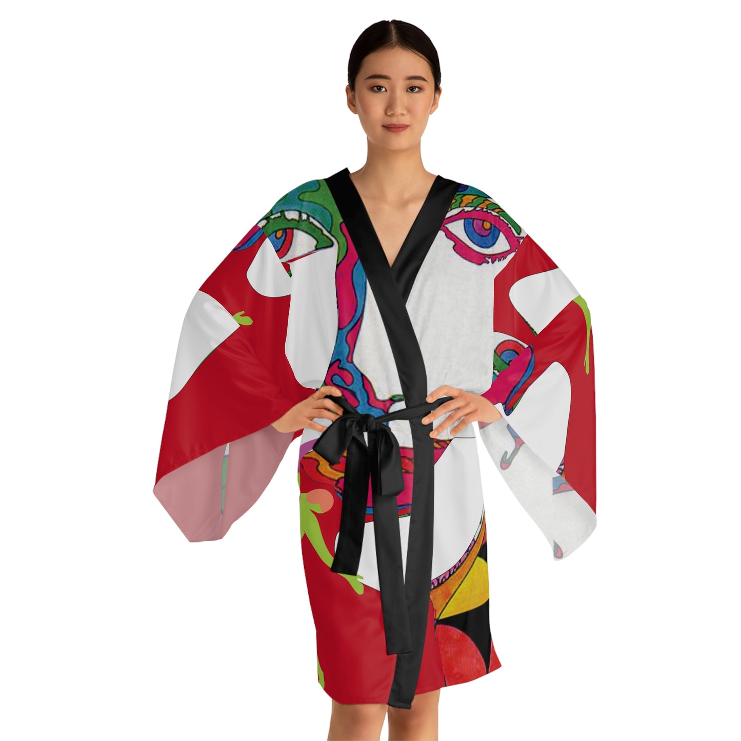 Long Sleeve SOLSTICE black POP ART Kimono Robe (AOP)
