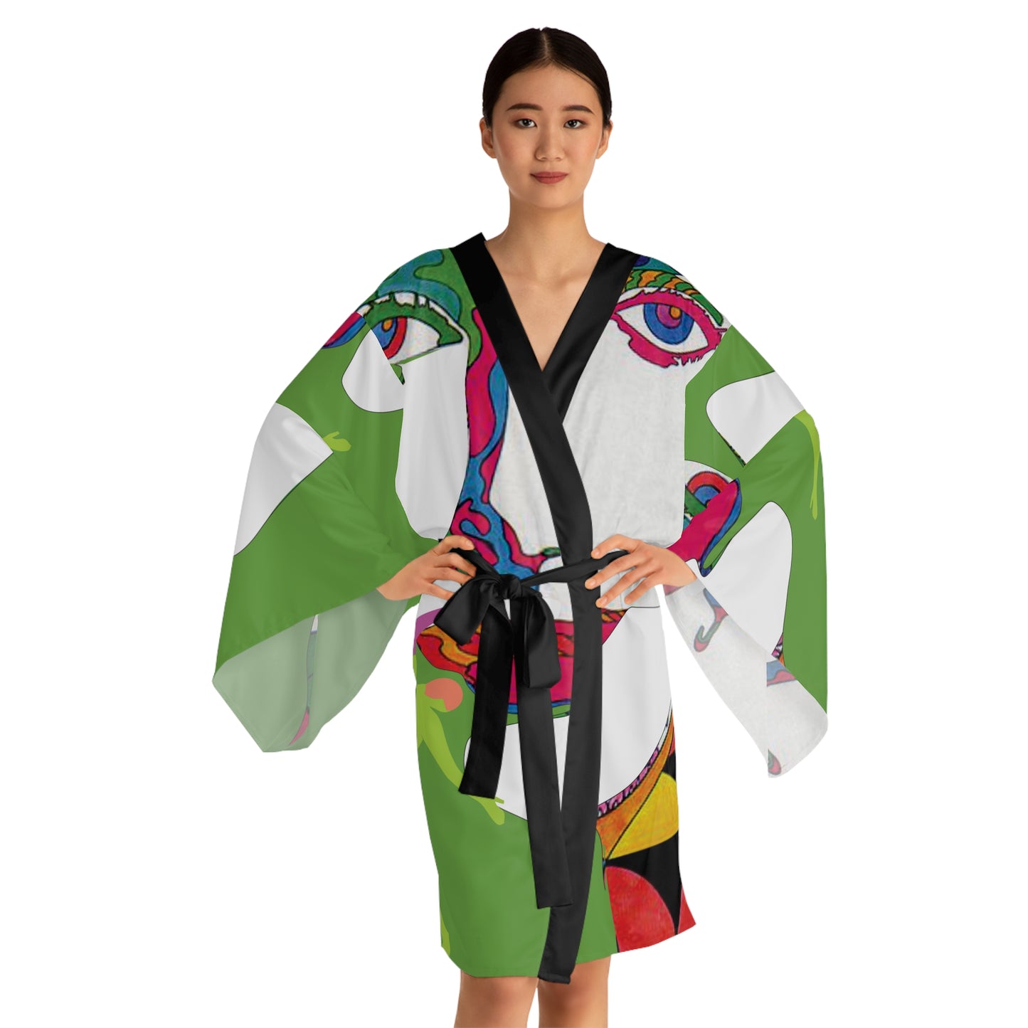 Long Sleeve SOLSTICE black POP ART Kimono Robe (AOP)