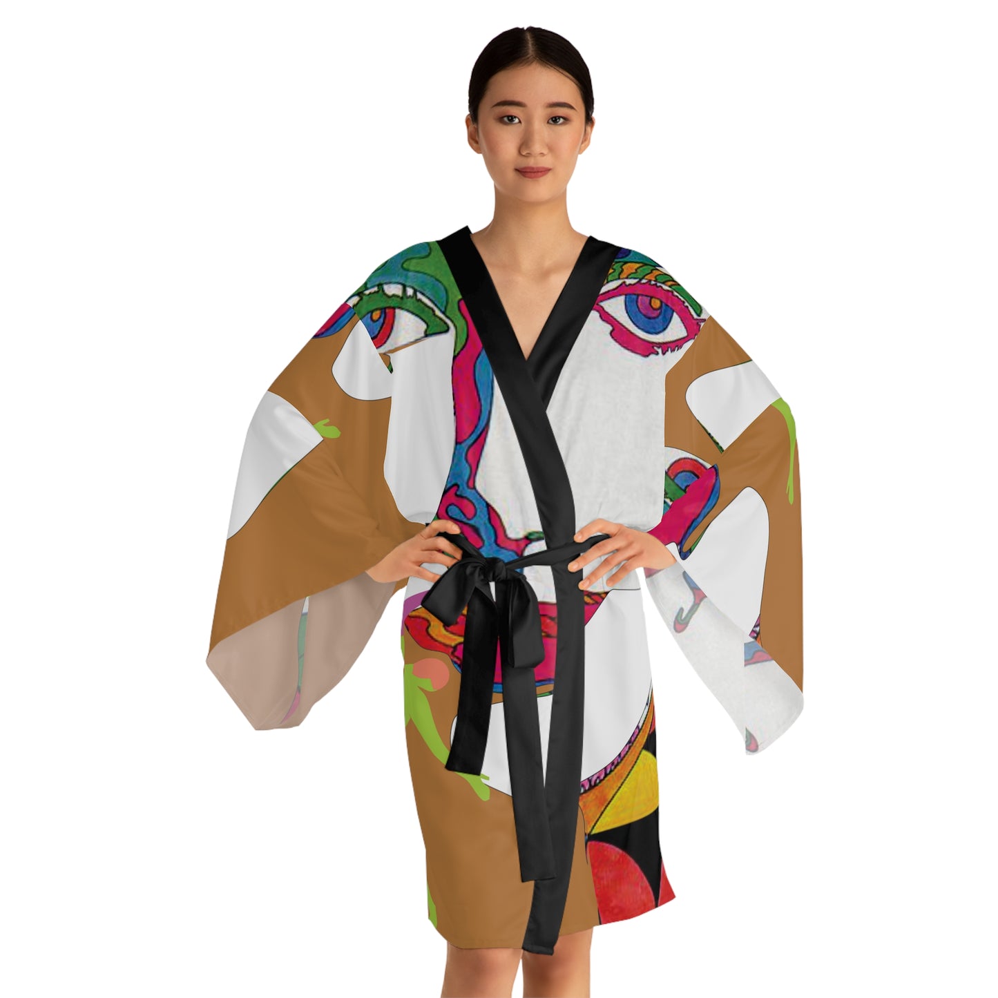 Long Sleeve SOLSTICE black POP ART Kimono Robe (AOP)