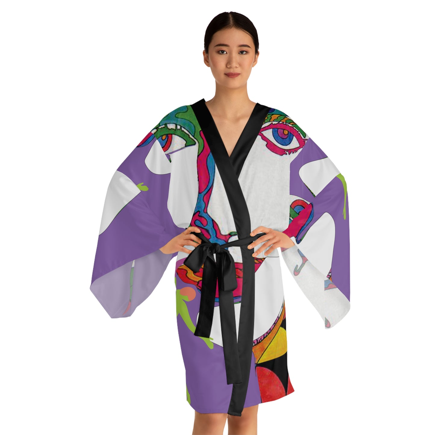 Long Sleeve SOLSTICE black POP ART Kimono Robe (AOP)