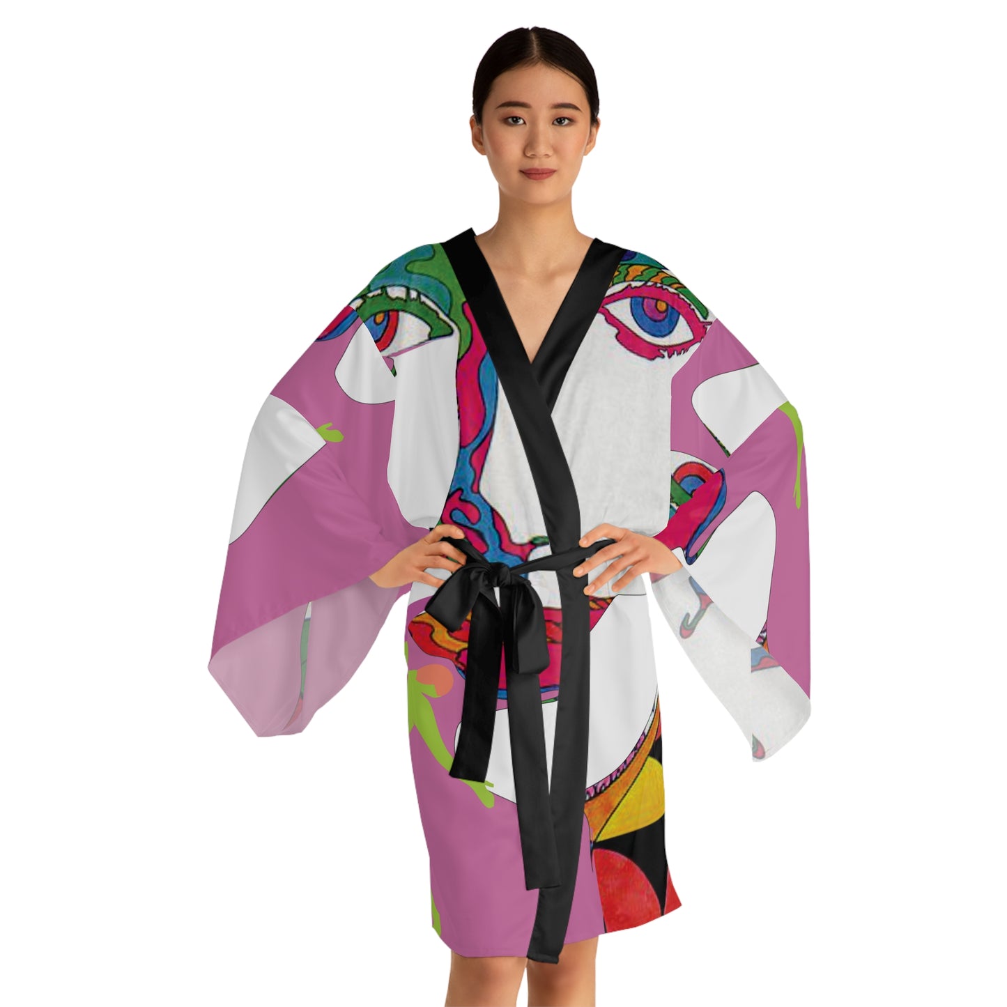 Long Sleeve SOLSTICE black POP ART Kimono Robe (AOP)