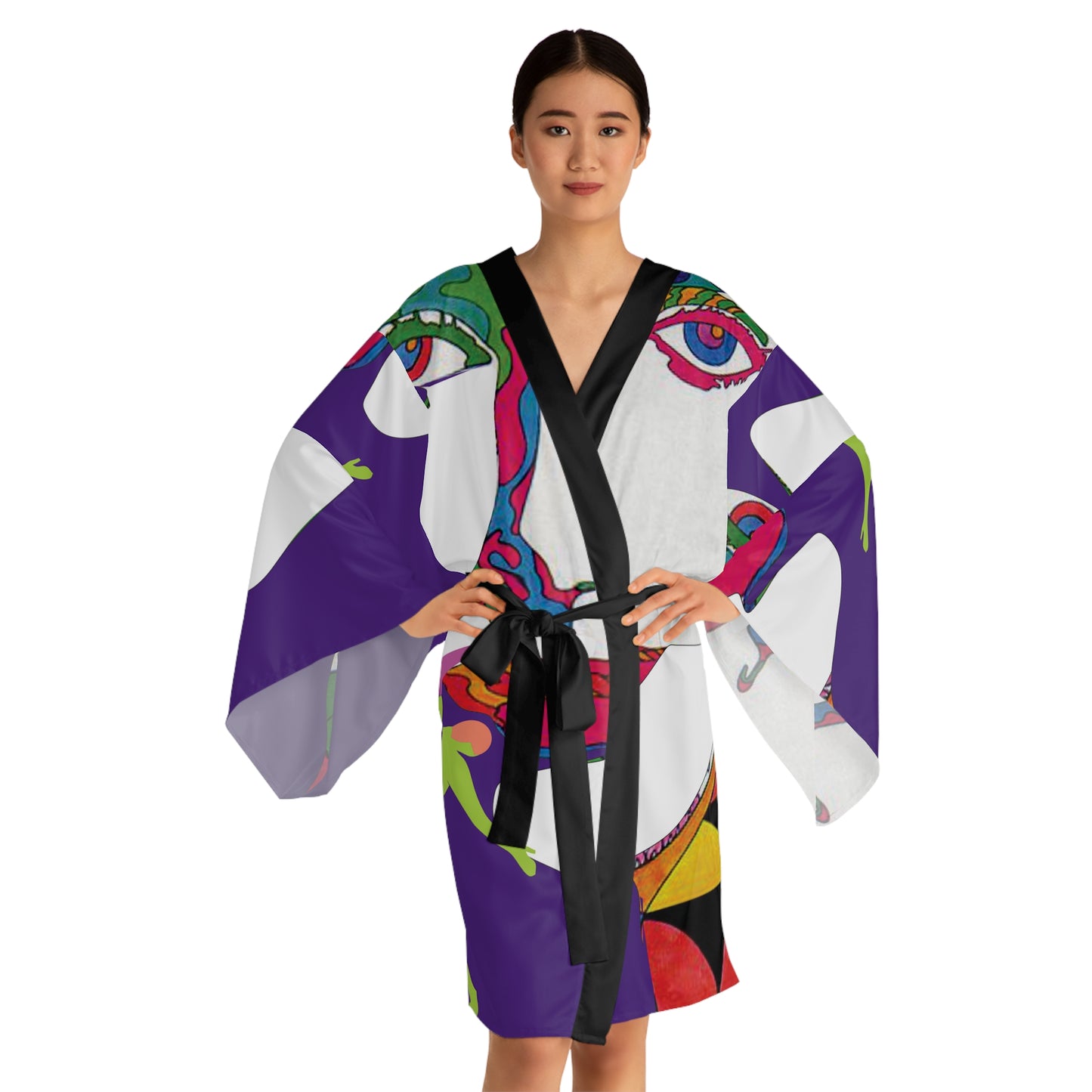Long Sleeve SOLSTICE black POP ART Kimono Robe (AOP)