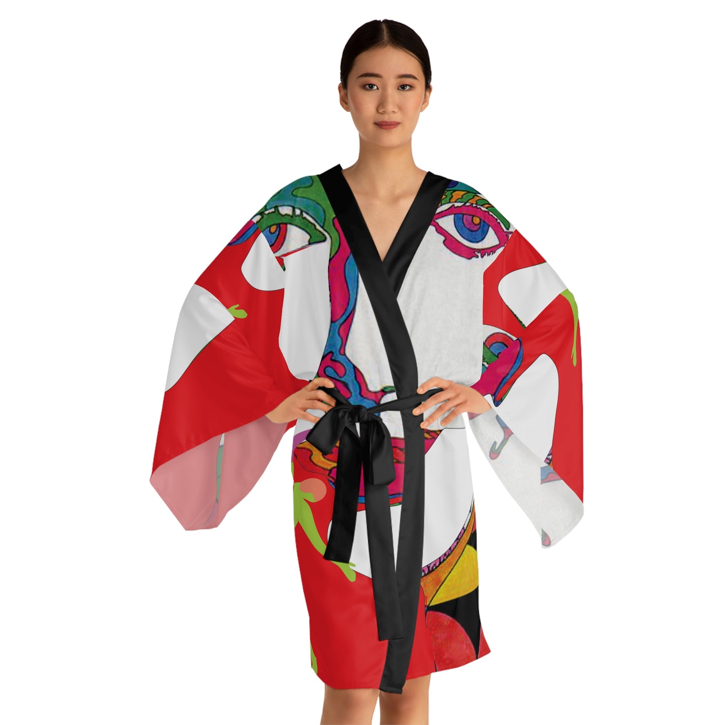 Long Sleeve SOLSTICE black POP ART Kimono Robe (AOP)