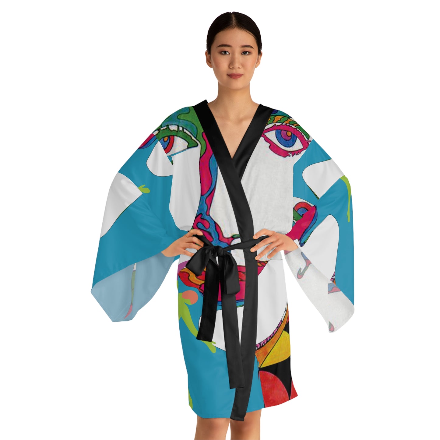 Long Sleeve SOLSTICE black POP ART Kimono Robe (AOP)