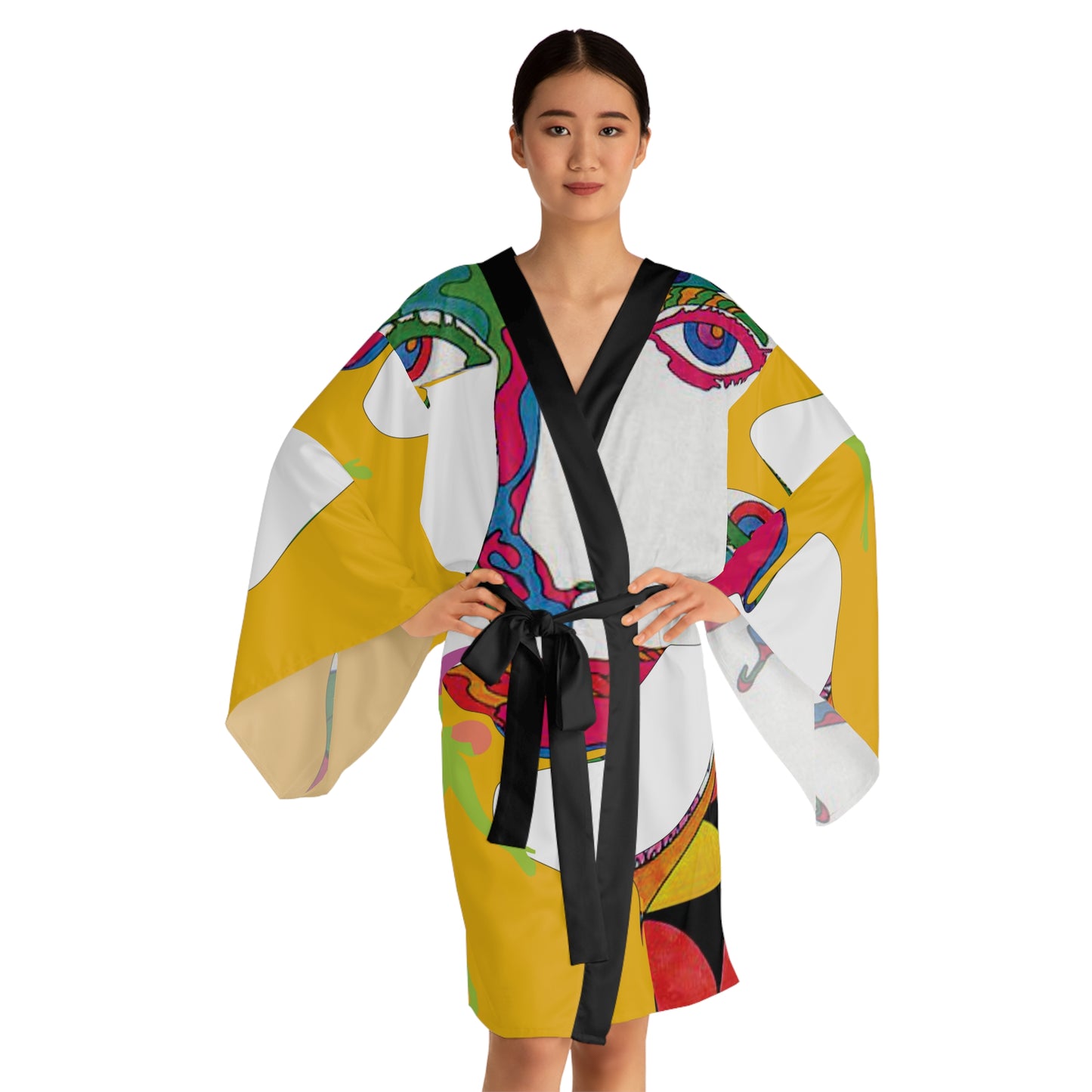 Long Sleeve SOLSTICE black POP ART Kimono Robe (AOP)