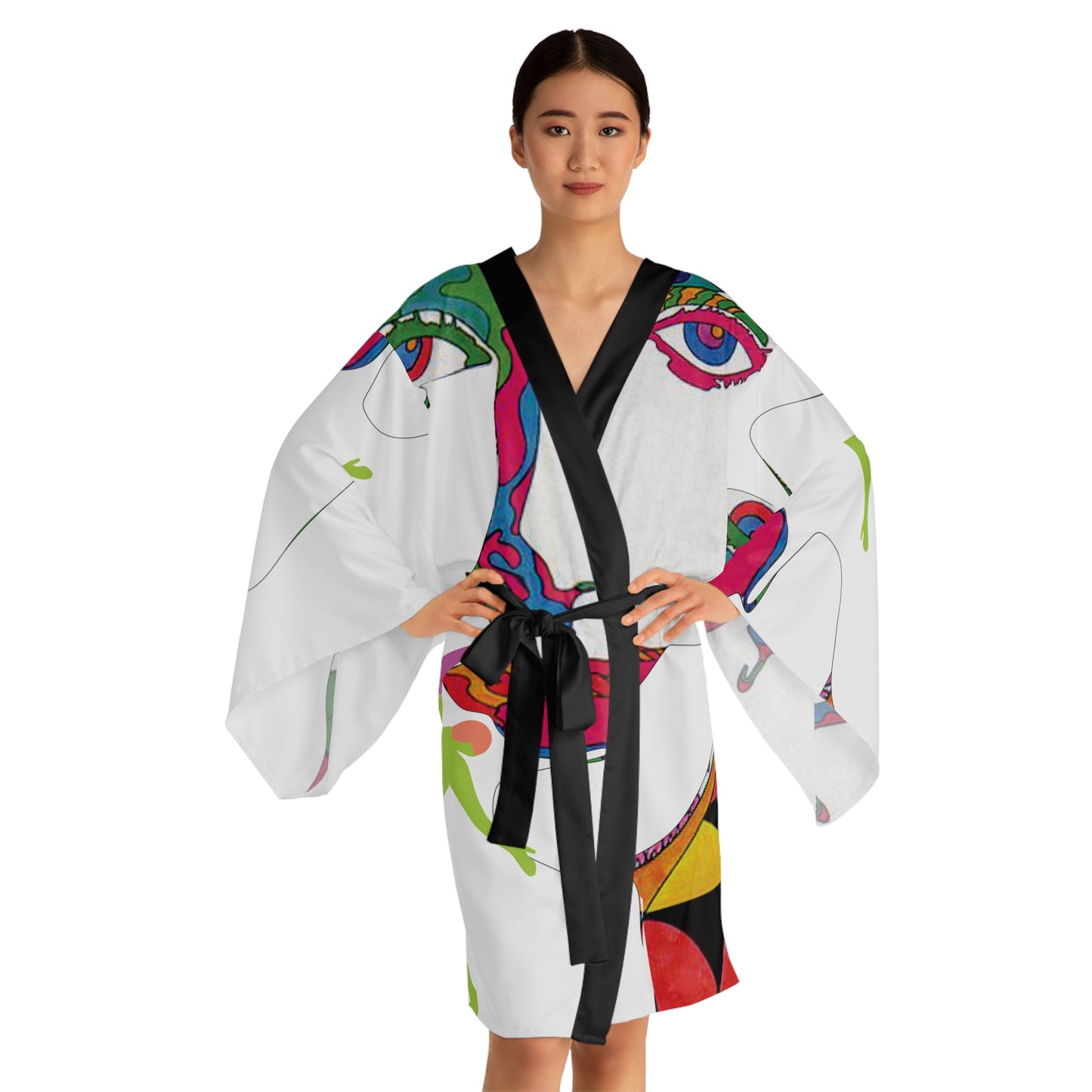 Long Sleeve SOLSTICE black POP ART Kimono Robe (AOP)