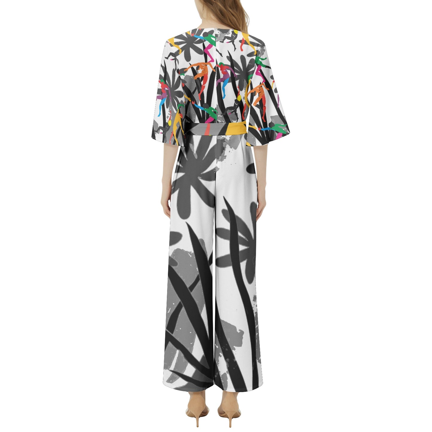 Solstice Matisse dancers jungle Dolman Sleeve Belted Wide Leg Jumpsuit