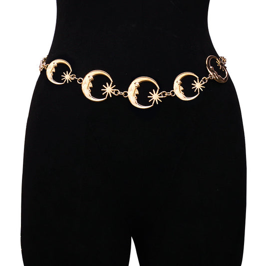 Adjustable Metal Suns/ Moons Waistband Body Chain chain belt with suns-moons