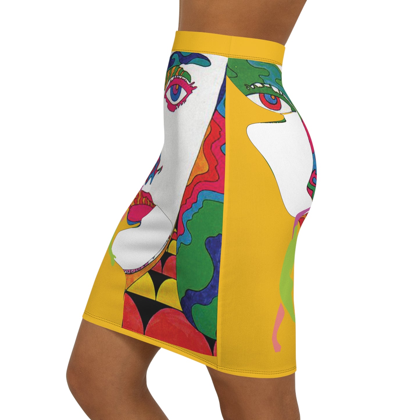 SOLSTICE POP ART Mid-Waist Pencil yellow Skirt (AOP)