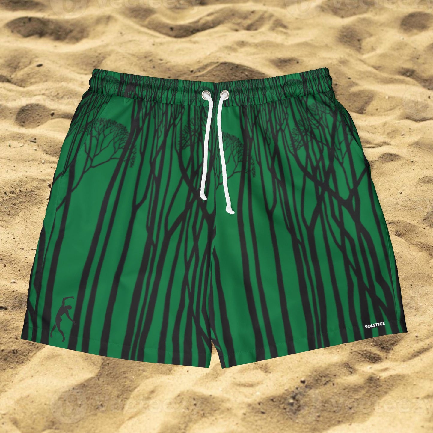 Unisex SOLSTICE TREES Dark green Swim Shorts (AOP)