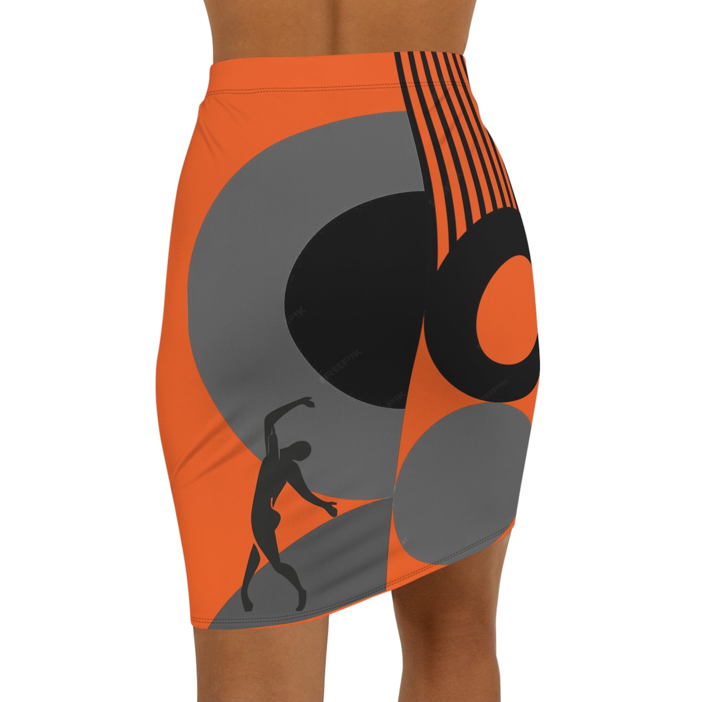 Women's SOLSTICE Bauhaus Mid-Waist red Pencil orange Skirt (AOP)