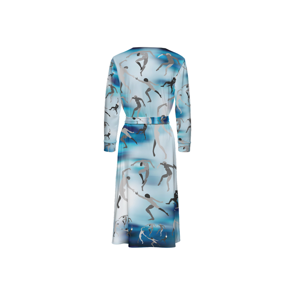 Solstice Matisse Dancers Blue Women's ¾ Sleeve Wrap Dress-Heavy Knit
