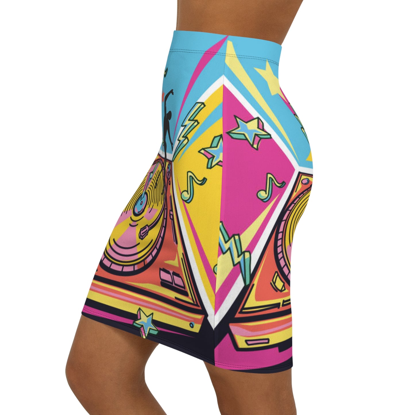 SOLSTICE TURNTABLE Mid-Waist Pencil Skirt (AOP)
