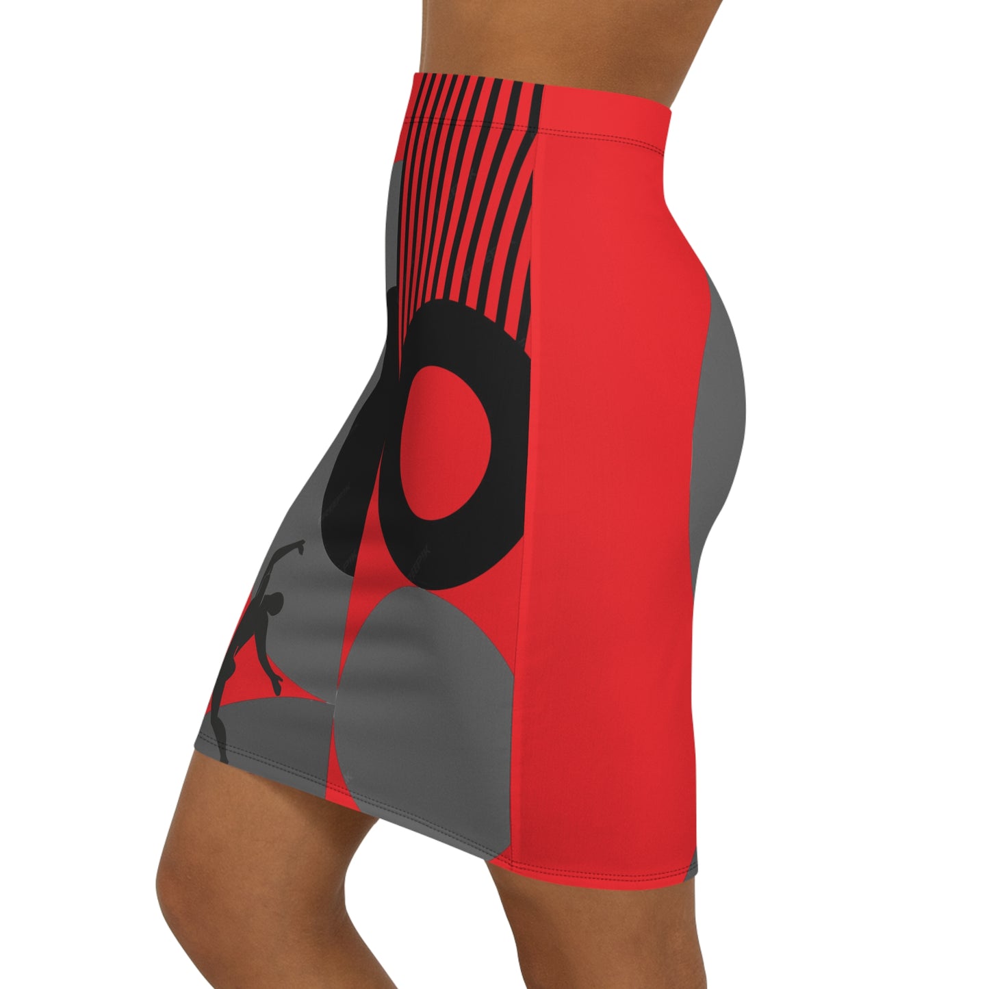 Women's SOLSTICE Bauhaus Mid-Waist red Pencil Red Skirt (AOP)
