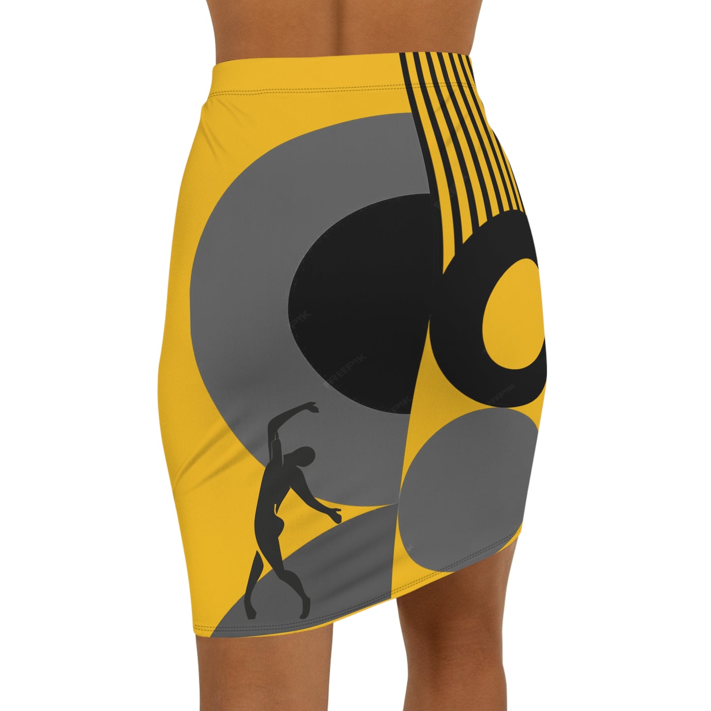 Women's SOLSTICE Bauhaus Mid-Waist red Pencil Yellow Skirt (AOP)