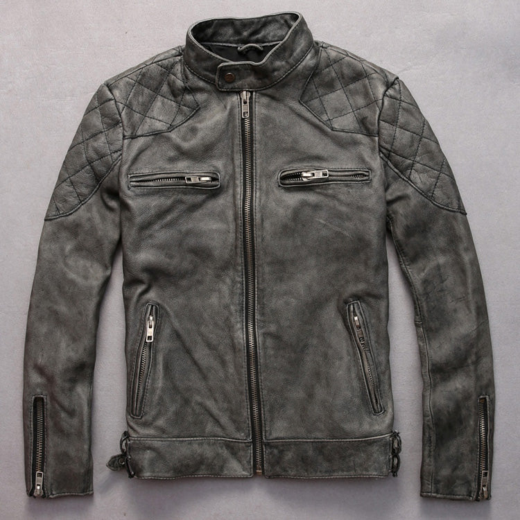 Luxe Classic Men's distressed stand collar leather jacket