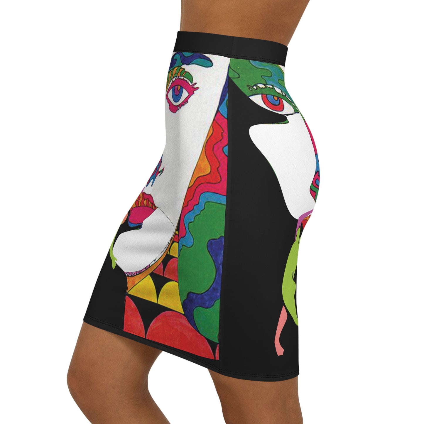 SOLSTICE POP ART Mid-Waist Pencil black Skirt (AOP)