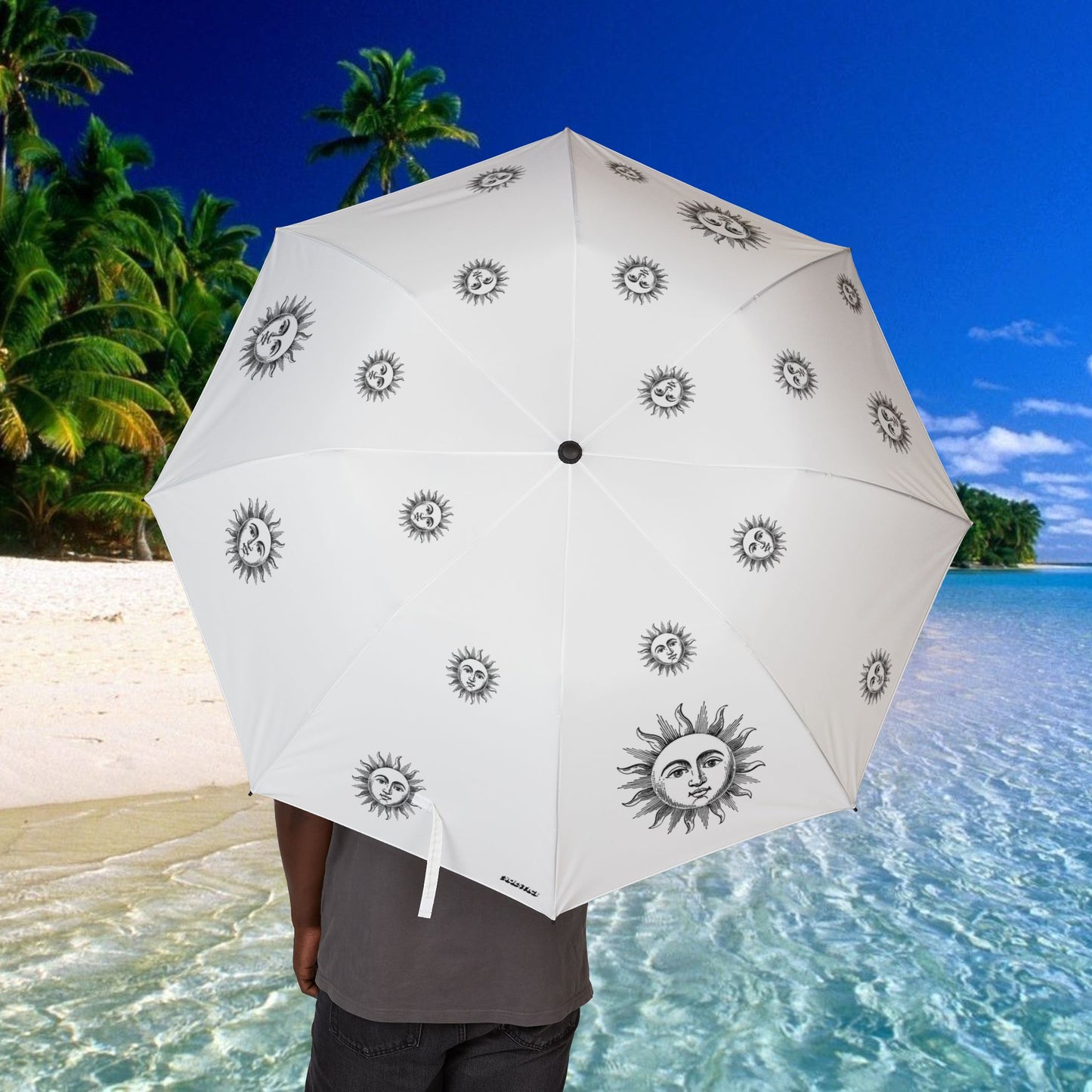 SOLSTICE white Vintage Sun Semi-Automatic Foldable Umbrella